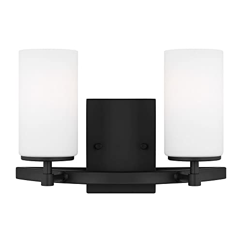 Image of Generation Lighting 2-Light Alturas Contemporary Bath Fixture Wall Lamp Midnight Black 4424602-112 | Bathroom Light Fixture for Home Decor | Wall Sconce Vanity Light Fixture and Bathroom Accessory
