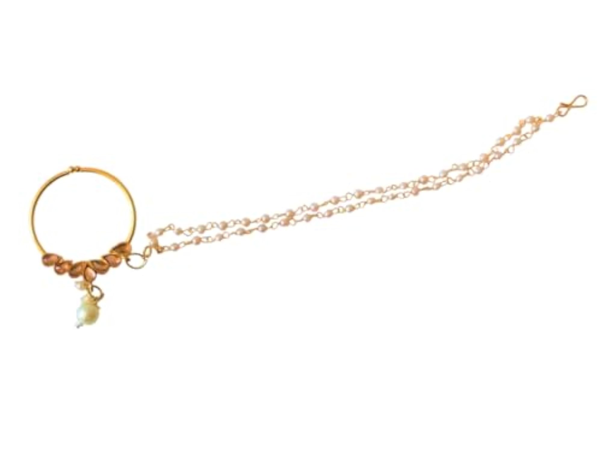 Traditional Nose Ring with Pearl Drop Design, Pearl Chain Attachment