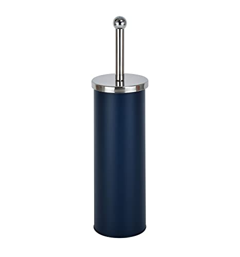 Novel Solutions Innoteck Essentials Bathroom Toilet Brush and Holder. Simple and Modern Matt Blue Finish. Durable Stainless Steel Handle with Round Lid and Strong Dense Bristles, Iron Steel, One Size