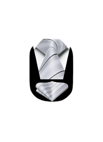 Image of HISDERN Mens Tie Striped Ties and Handkerchief Set Business Formal Woven Pocket Square Wedding College Stripe Necktie