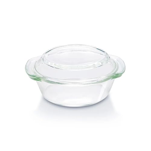 Borosil Glass Casserole Oven And Microwave Safe Serving Bowl with Glass Lid (Transparent, 1L)