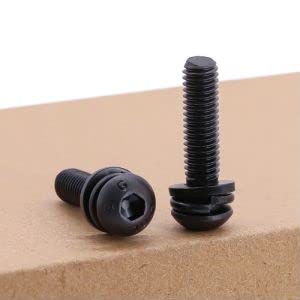 M5-0.8 x 30mm (50 pcs) Black Button Head Socket Cap Screws with Flat & Lock Washers Hardware Set, Black Oxide Finish, 10.9 Grade Alloy Steel, ISO7380