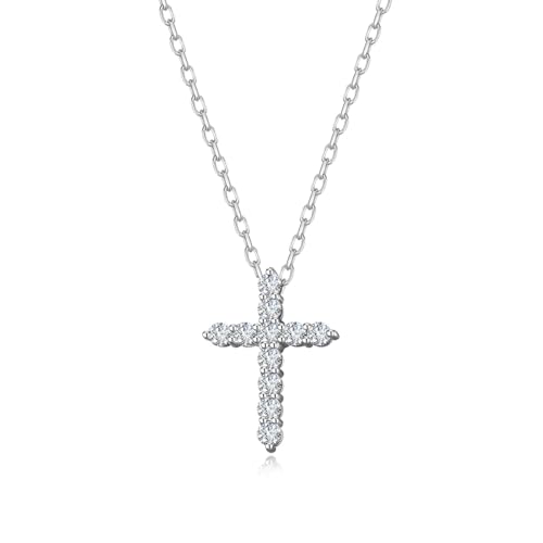 AGVANA Cross of Radiance 0.52 Ct. Tw. Lab-Grown Diamond Cross Pendant Necklace in Sterling Silver (D-E Color, VS Clarity) Fine Jewelry for Women Anniversary Birthday Gifts for Her, 16-18