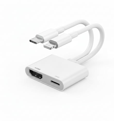 [MFi Certified] USB-C and Lightning to HDMI Adapter for iPhone, 4K@60Hz Sync Screen Apple to Digital AV Adapter with 100W Charging Port for iPhone 17/16/15/iPad/MacBook to HDTV/Projector/Monitor
