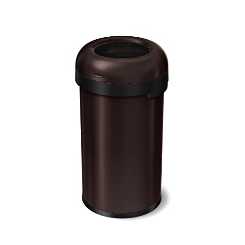 Image of simplehuman 60 Liter / 16 Gallon Bullet Open Top Trash Can, Commercial Grade Heavy Gauge Dark Bronze Stainless Steel