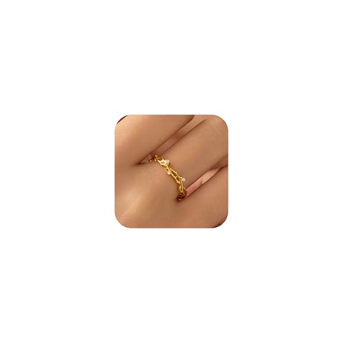 Vintage Gold Twig Ring for Mother, 925 Sterling Silver CZ Leaves Branch Hollow Stacking Ring to Daughter,14K Gold Plated Rings for Women Mother's Day Christmas Birthday Wedding Jewelry Gift