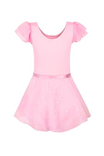 Image of EQSJIU Ballet Leotards for Girls with Removable Skirt Combo Tie Ruffle Sleeve Outfit