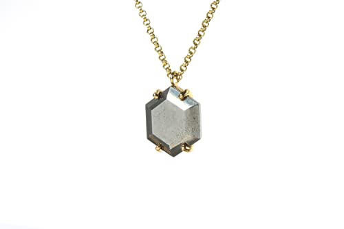 Collier de pyrite de déclaration, pendentif hexagone haute finition