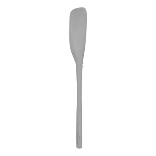 Tovolo Flex-Core All-Silicone Long-Handled Jar Scraper Spatula Angled Turner Head, Kitchen Tool With Flat Back & Curved Front For Scooping & Scraping, Oyster Gray #TOP11