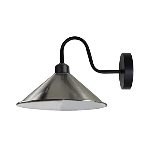 Led Wall Lights Indoor Modern Satin Nickel 22cm Cone Shaped Shade Swan Neck Led Sconce Fittings Not Battery Operated Wall Lamp for Living Room, Bedroom, Hallway — image 1