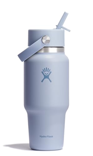 Hydro Flask Travel Water Bottle - Insulated Stainless Steel - Wide Straw Lid, Non Spill, Leakproof in 24 Oz Surf Blue