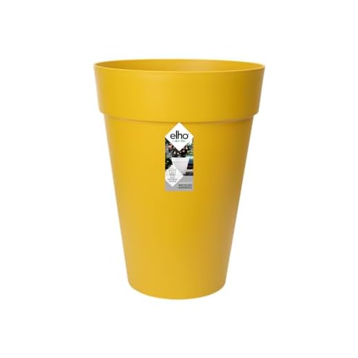 Elho Loft Urban Rond Haut 35 - Pot De Fleurs pour Extérieur - Ø 33.5 x H 45.3 cm - Jaune/Ocre