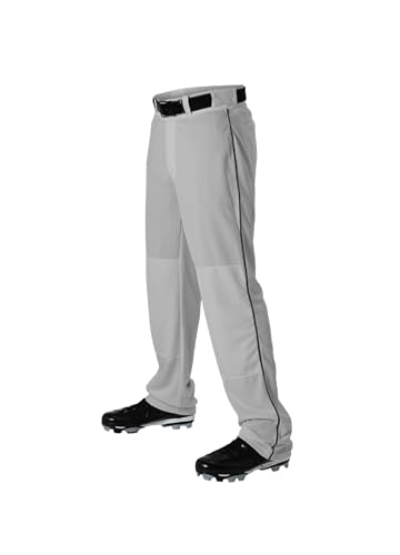 Alleson Athletic Men's Baseball Pants with Braid, Grey/Dark Green, X-Large