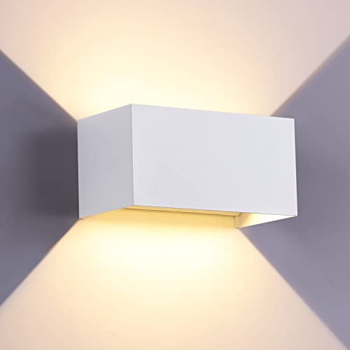 ZIKEY 24W Lámpara de Pared LED Interior/Exterior, Ángulo de Luz Ajustable, Moderno Aplique de Pared Blanco Cálido 3000K, Impermeable IP65 para Balcón, Dormitorio, Porche, Pasillo - Blanco