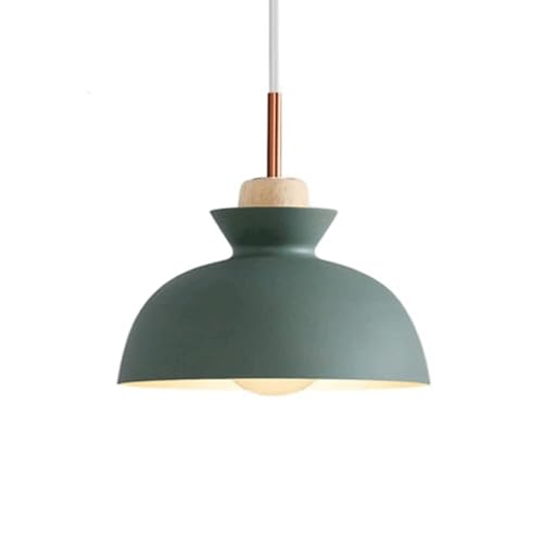Lampe suspendue en bois nordique et métal macaron vert E27