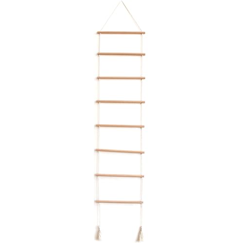 BEAHING Enrejado de Pared, Escalera de Madera para Plantas trepadoras de 51x10 Pulgadas con decoración de Cuerda con borlas, Soporte Colgante para balcón, Patio, jardín, Interior y Exterior