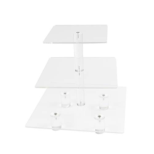 HMROVOOM Square Acrylic Cake Stand Rack Acrylic Cupcake Holder 3 Tier Square with base 47 between 2 layers