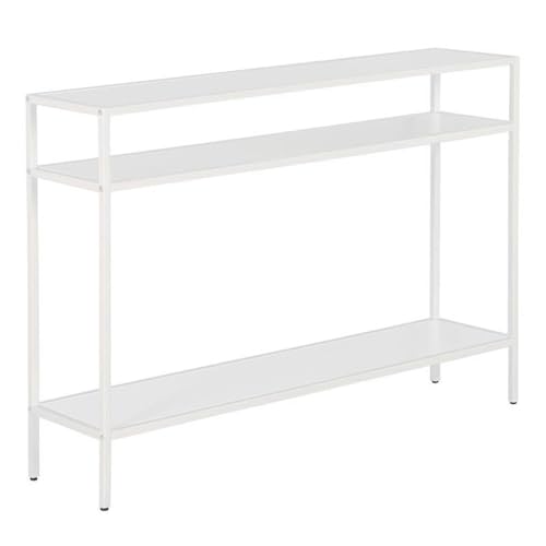 Henn&Hart 42" Wide Rectangular Console Table with Metal Shelves in Matte White, Entryway Table, Accent Table for Living Room, Hallway