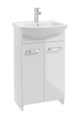 Armadietto Bagno Con Lavandino Deftrans - 85x46x30cm, Bianco Lucido, Con Rubinetto E Sifone