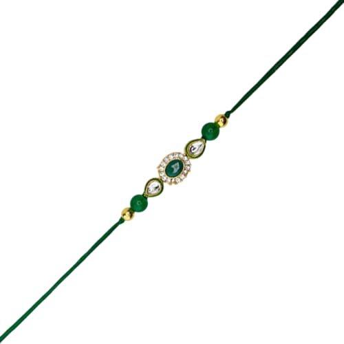 Image of Elegant Traditional Gold Plated /Rakhi Combo Of 1 Piece for Men and Women /brother /sister /bhabhi Kundan Stone combo set (Same as Shown In Image)