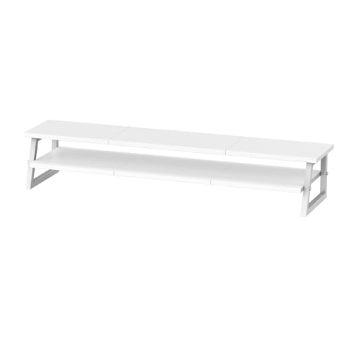 HOOBRO 2-stopniowy stojak na monitor drewniany, na 2 monitory, 100 x 24 x 19,5 cm, podwójny stojak na monitor, podwyższenie monitora, regał na biurko do biura i prac domowych, biały EWW122CJ01