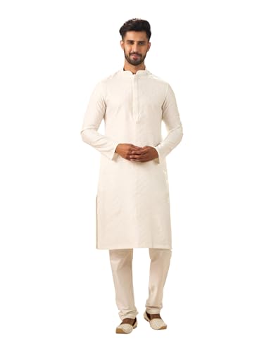 Image of Manyavar Men's Viscose Blend Digital Leaf Print Kurta Set (2pcs)
