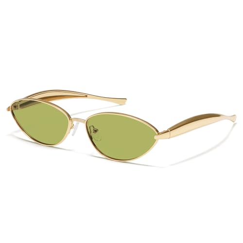 VANLINKER Retro Trendy Oval Sunglasses for Women Men 2026 90s Cat Eye Gold Frame Small Face Sun Glasses VL9893 Gold Frame Retro Green Lens