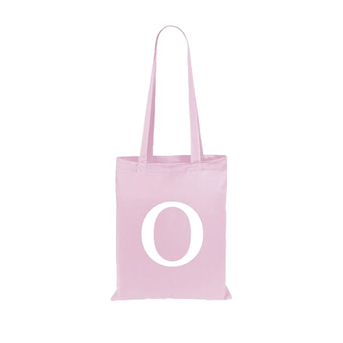 Image of eBuyGB Initial Tote Bag, Monogram Cotton Shopper Bag, Children's Party Goodie Bag, Letter Shoulder Bag for Her, Swimming, Gym, Shopping, Beach Bag (Pastel Pink)