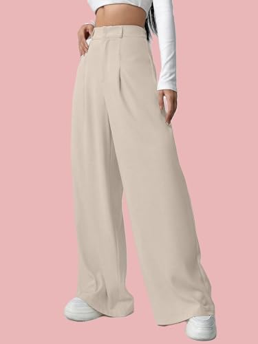 Image of Aahwan Grey Solid High Waist Straight Korean Loose Pleated Wide Leg Trouser for Women's & Girl's