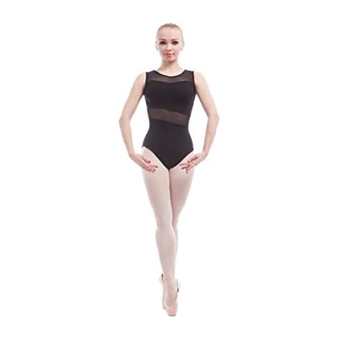 Dance Favourite Ballet Leotards For Women Tank Sleeve Cotton with Mesh Ballet Dancewear Adult Dance Practice Clothes Gymnastics Leotards A1B014 (XS) Cover