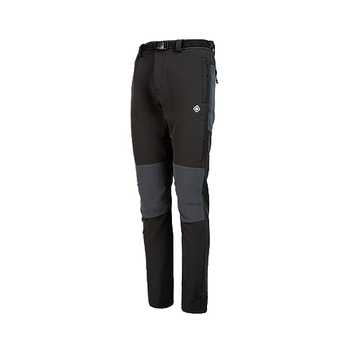 Izas - Pantalón de Senderismo para Hombre - Pantalón Trekking Impermeable y con Bolsillos de Cremallera - Bajo Ajustable Que Protege del Frío - Secado Rápido - Vinson Carbón, Negro y Plateado - L