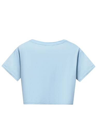 Kids Girls Sports Outfits Cotton Short Sleeve T-shirt Shorts Set For Summer Casual Workout Dance Light Blue 5-6 Years2