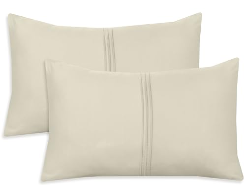 Nafay Living Pintuck Pillowcases 2 Pack Brushed Microfiber Soothing Feel Wrinkle & Fade Resistant with Envelope Closure (Cream)