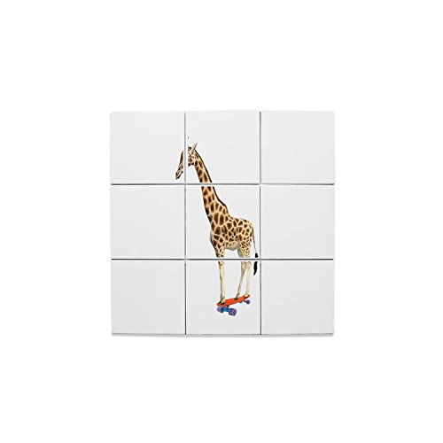 Carreaux céramique vintage lot de 9 avec illustration girafe skate 32x32 cm