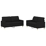 vidaXL Modern 2-Piece Black Fabric Sofa Set - Cushioned 2-Seaters for Living Room, Office, Lounge - Sturdy Plywood/Metal Frame, Breathable Textile