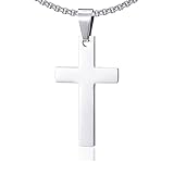 Fusamk Fashion Titanium Steel Prayer Cross Pendant Necklace,24' Box Chain