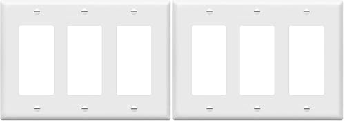 Image of ENERLITES Decorator Light Switch or Receptacle Outlet Wall Plate, Gloss Finish, Size 3-Gang 4.50 inch x 6.38 inch, Polycarbonate Thermoplastic, 8833-W, White (Pack of 2)