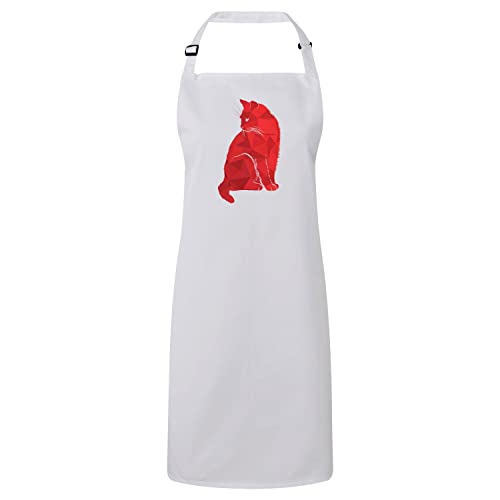 Tablier cuisine chat rouge illustration moderne polygone vêtement blanc
