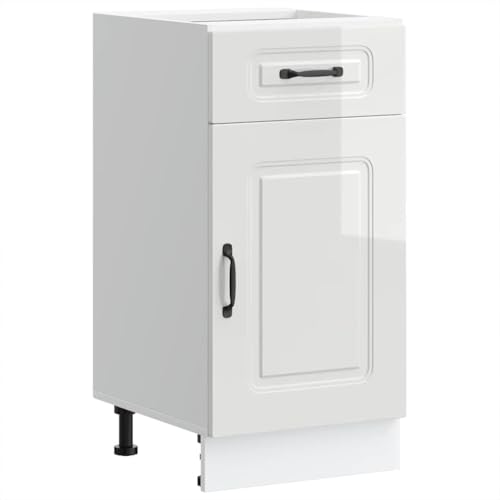 vidaXL Armoire de Cuisine Kalmar Blanc Brillant Bois ingénierie, Meuble Bas d'évier, Meuble Bas de Cuisine avec tiroir, Meuble Bas de Cuisine avec Porte