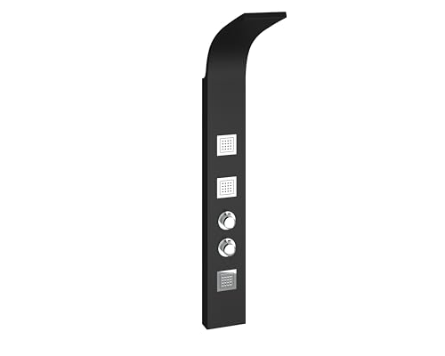Flode Luna Thermostatic Shower Panel - Matt Black - Stainless Steel - with 3 Inset Body Jets - Wall Mount - Rain Shower Head