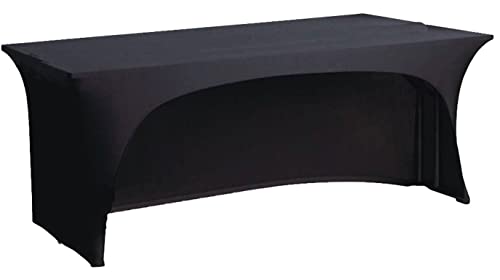 Nappe noire en elasthanne extensible avec un cote archee arc pour table 183 x75 x75 cm . dj buffet spandex elastique