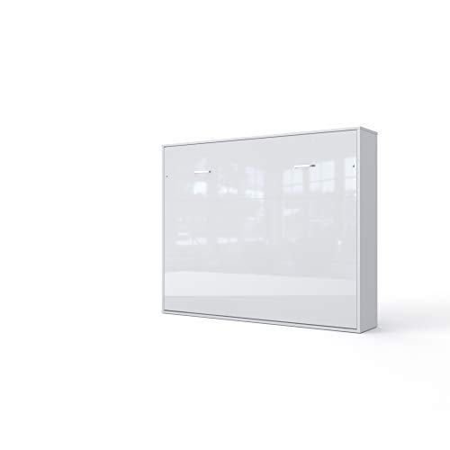 Preisvergleich Produktbild Invento Schrankbett Wandklappbett Horizontal Wandbett Bettschrank Funktionsbett Gästebett Klappbar Schrank mit integriertem Klappbett Gästezimmer Wohnzimmer Schlafzimmer 160x200 (Weiß / Weiß Glanz)