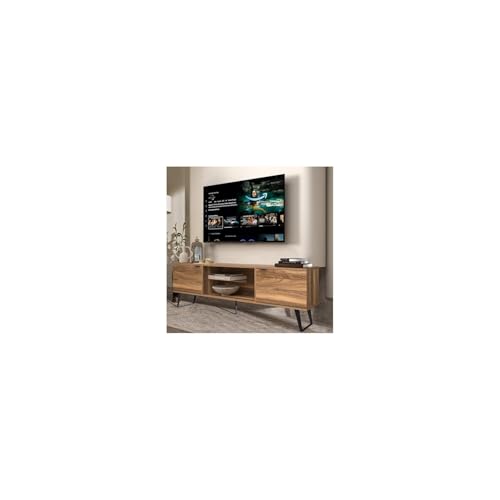 HomeStock Country Cottage Mid Century Modern TV Stand 75 inch Farmhouse Entertainment Center with Storage, TV Stand for 75" TV, Oak TV Stand for Living Room Entertainment Center for Bedroom TV Stand W