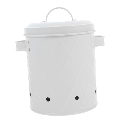 ABOOFAN Breathable Iron Vegetable Storage Bin Lid for Onion Potato Garlic Kitchen Pantry Medium White Mesh Canister