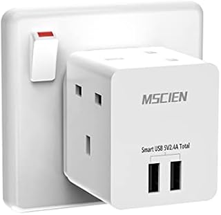 3 Way Plug Adapter UK With 2 USB, Mscien Multi Plug Adaptor, Cube Plug Extension