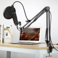 GELID Voce czarny mikrofon USB – PC mikrofon pojemnościowy do podcastów, streamingu i śpiewu, kompletny zestaw z uchwytem stołowym, mikrofonem