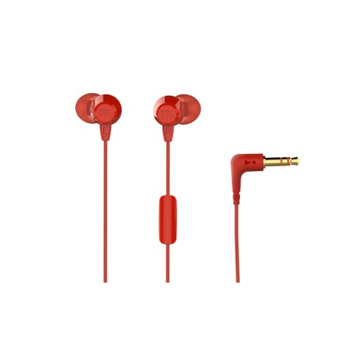 JBL C50HI, Wired in Ear Headphones with Mic, One Button Multi-Function Remote, Lightweight & Comfortable fit (Red)