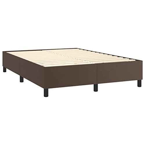 Eleganz Bettgestell 140x200 cm Braun Kunstleder - Modernes Bettgestell für Schlafzimmer, Lederbett mit stabilen Füßen und Leichter Montage - Ideal für kleine Räume