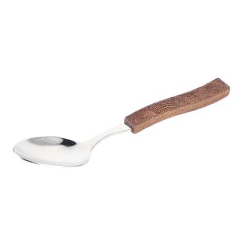 HEALLILY Cucchiaio Da Tavola Acciaio Inossidabile Con Manico Legno Intagliato Cucchiaio Versatile Per Servire Zuppe e Buffet Utensile Pratico Per Cucina e Ristoranti
