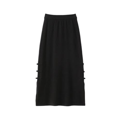 Women Solid Wool A-Line Skirt Autumn Winter Casual High Waist Split Hem Knitted Skirt with Buckle